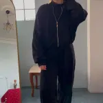 Siyah Oversize Fermuarlı Kadın Eşofman Takımı