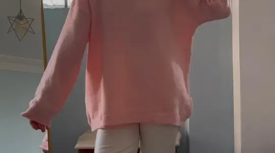 Bisiklet Yaka Uzun Kollu Oversize Pembe Triko Kazak