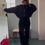 Siyah Oversize Fermuarlı Kadın Eşofman Takımı