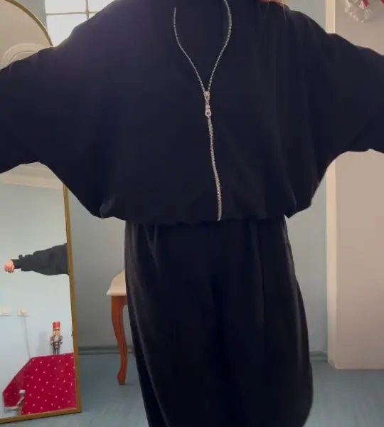 Siyah Oversize Fermuarlı Kadın Eşofman Takımı